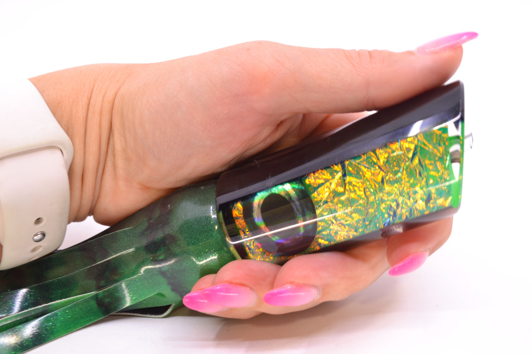 Moyes Lures Green-Orange Dichro Black Back Medium Pipe Bomb 12" 7.5oz FT Vinyl Green Tiger