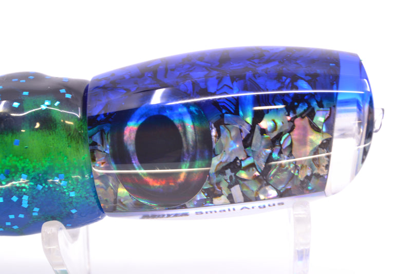 Moyes Lures S&P MOP Blue Back Taxi Eyes Small Argus 9" 3.5oz Skirted Black Aurora