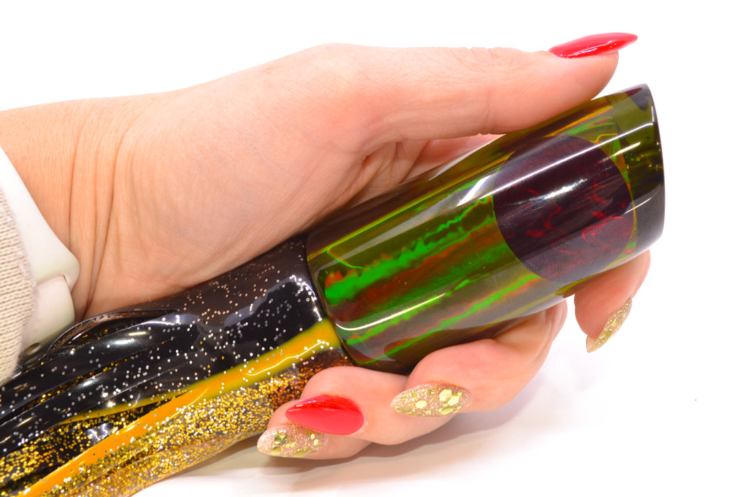 Koya Lures Smoke Rainbow Red Eyes Small 614 10" 6oz Skirted Black-Yellow-Gold GZE