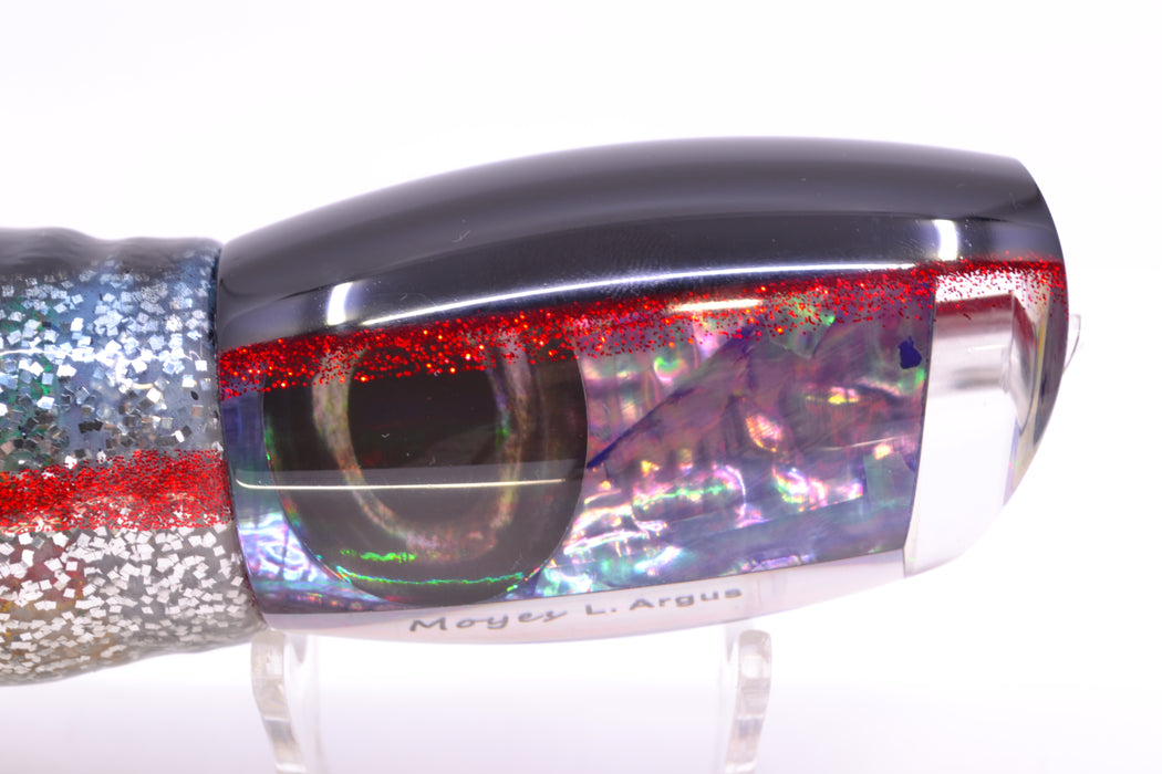 Moyes Lures Rainbow MOP Black-Red Back Taxi Eyes Large Argus 14" 10oz Skirted Evil