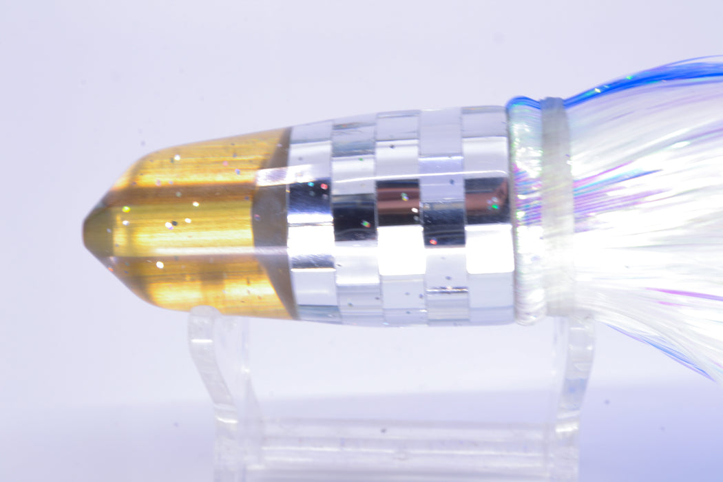 Tanigawa Lures Clear Mirrored Disco Ball 2-Hole Bullet 7" 6oz Flashabou Blue-White/White