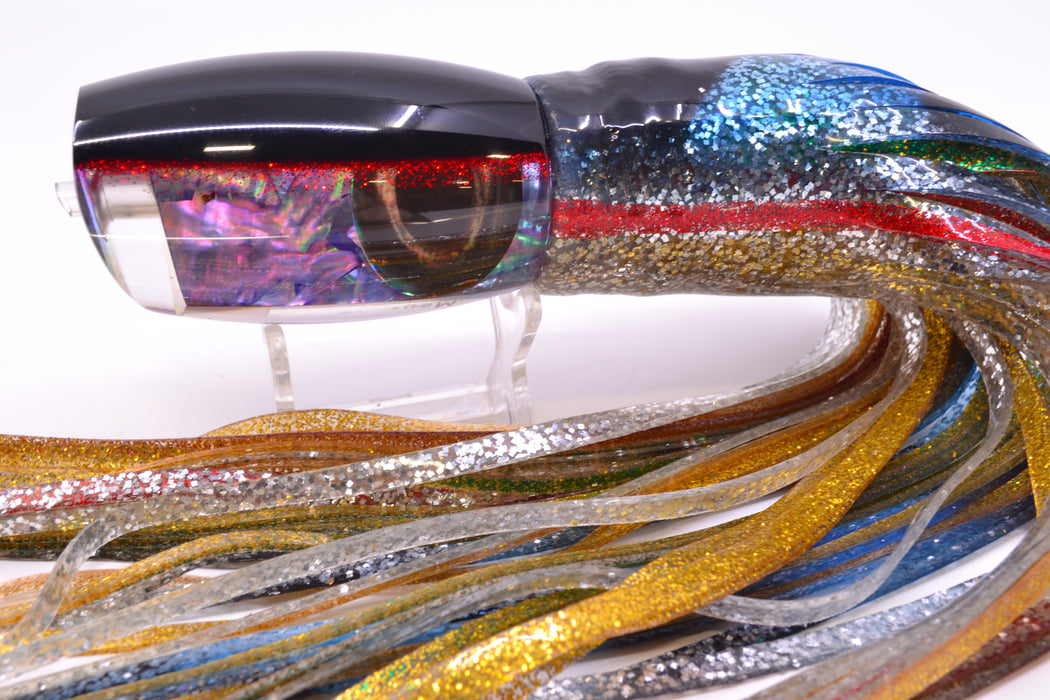 Moyes Lures Rainbow MOP Black-Red Back Taxi Eyes Large Argus 14" 10oz Skirted Evil