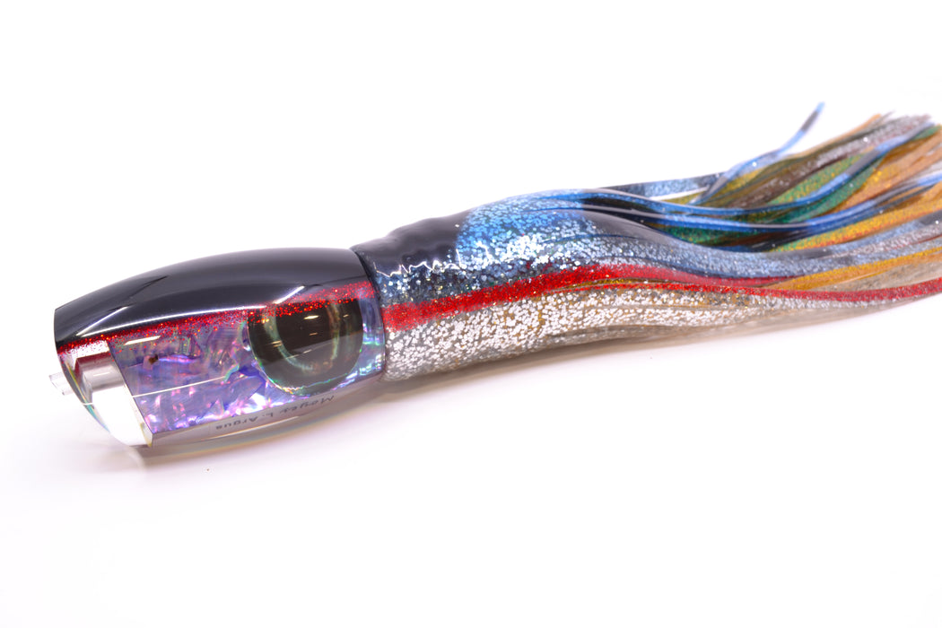Moyes Lures Rainbow MOP Black-Red Back Taxi Eyes Large Argus 14" 10oz Skirted Evil