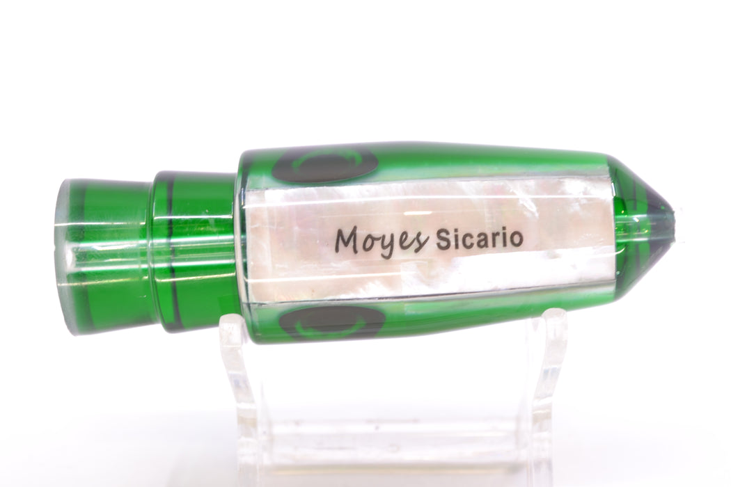 Moyes Lures White MOP Green Back Taxi Eyes Sicario Bullet 8" 4oz