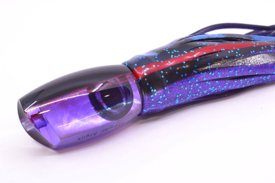 Moyes Lures Purple MOP Black-Red Back Medium Argus 12" 6.5oz Skirted Black & Blue-Purple