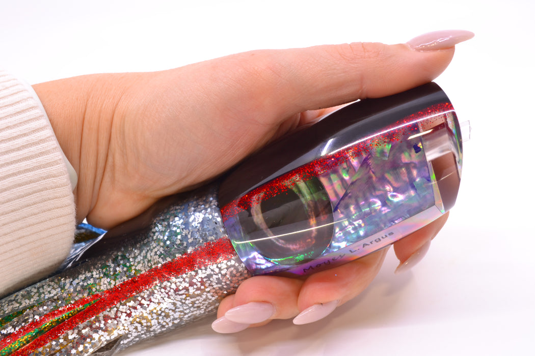 Moyes Lures Rainbow MOP Black-Red Back Taxi Eyes Large Argus 14" 10oz Skirted Evil
