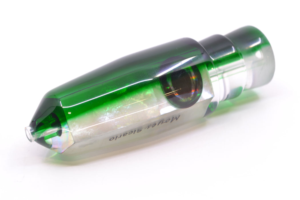 Moyes Lures White MOP Green Back Taxi Eyes Sicario Bullet 8" 4oz