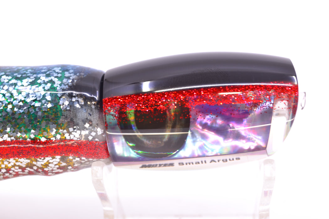 Moyes Lures Rainbow MOP Black-Red Back Taxi Eyes Small Argus 9" 3.5oz Skirted Evil