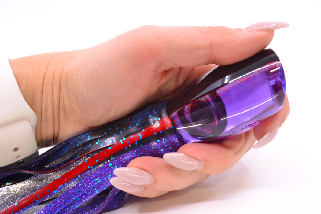 Moyes Lures Purple MOP Black-Red Back Medium Argus 12" 6.5oz Skirted Black & Blue-Purple