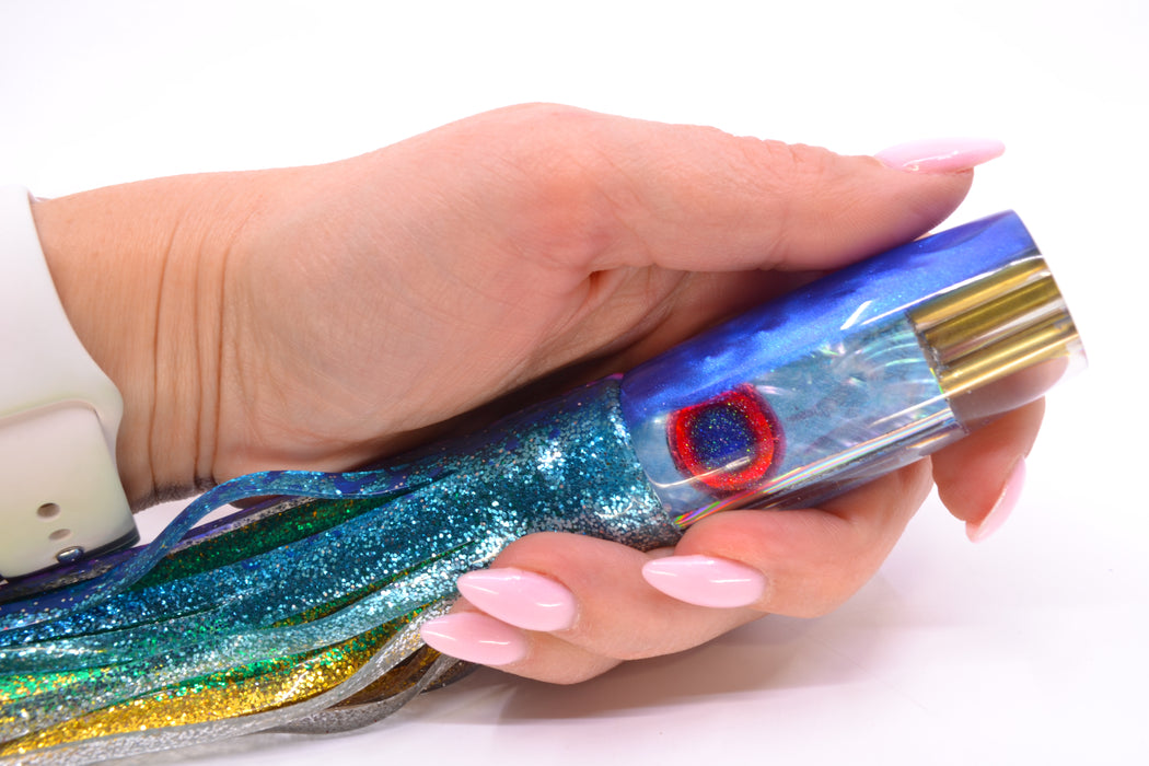 Big Reidee Ice Blue MOP Blue Back Black-Red Eyes 4-Hole Pusher 9" 6.6oz Skirted