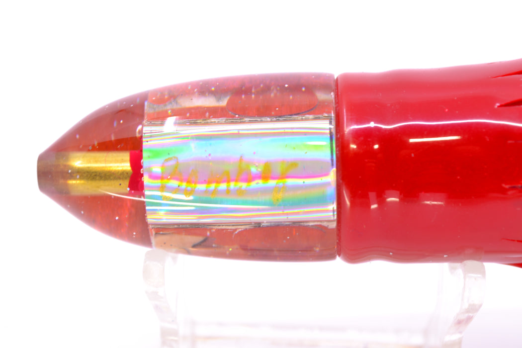 Bomboy Lures White Abalone Red Back Baby Bomb 9" 5oz Skirted Red/Silver