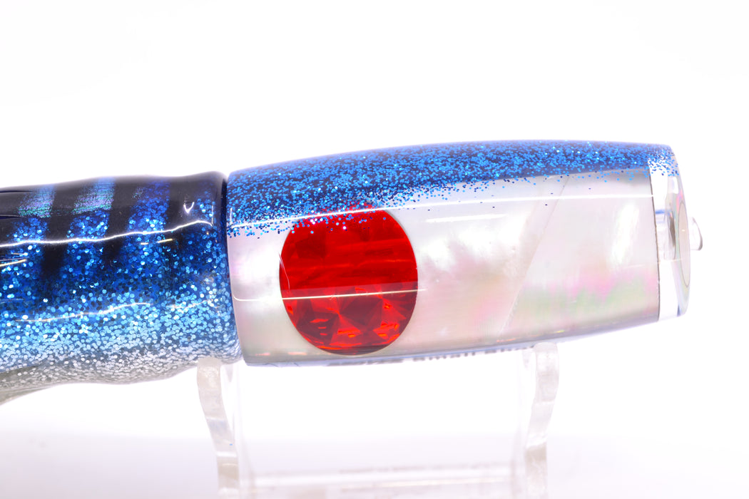 Moyes Lures White MOP Blue Glitter Back Small Shotgun 9" 4oz Skirted Blue Aurora *SCRATCHED*