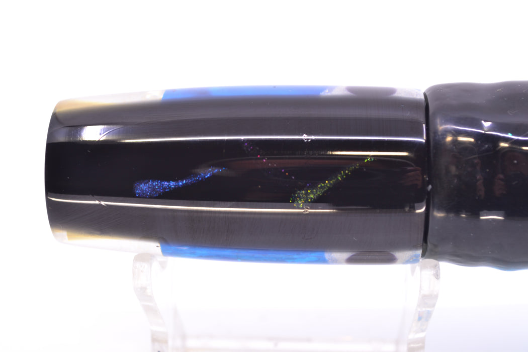 Big Reidee Blue Paua Black Back Black-Silver Eyes 4-Hole Pusher 9" 6.6oz Skirted Black-Blue