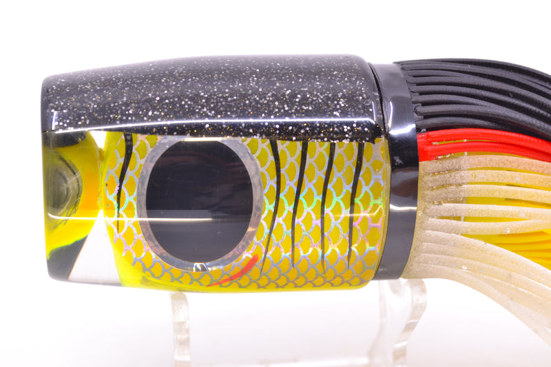 Amaral Lures Yellow Pearl Rainbow Scale Black Stripes Black Back Super Jararaca 15" 6.7oz