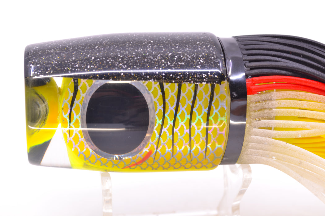 Amaral Lures Yellow Pearl Rainbow Scale Black Stripes Black Back Super Jararaca 15" 6.7oz
