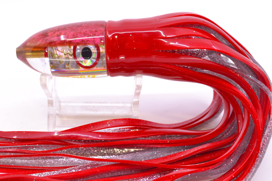 Bomboy Lures White Abalone Red Back Baby Bomb 9" 5oz Skirted Red/Silver