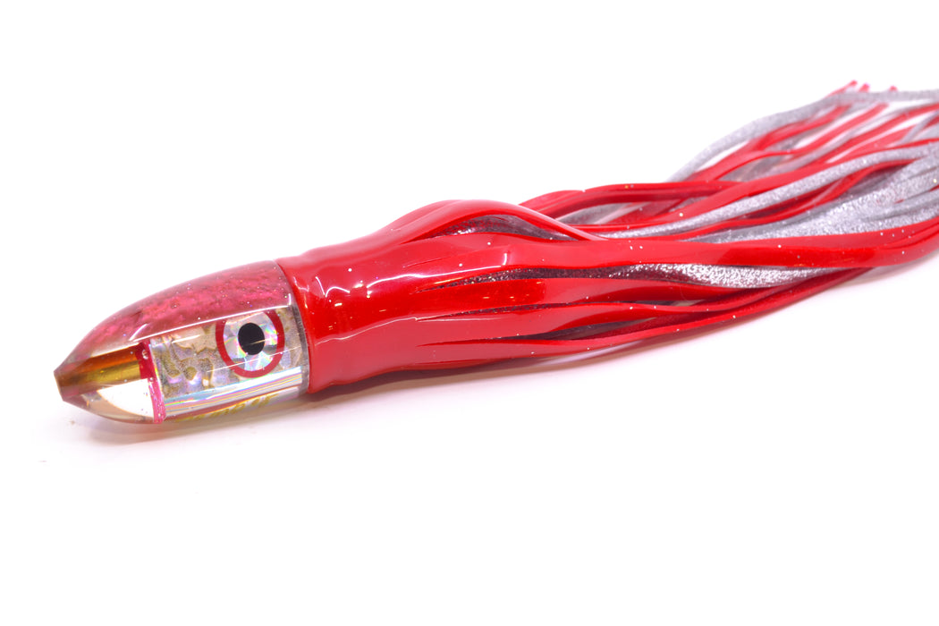 Bomboy Lures White Abalone Red Back Baby Bomb 9" 5oz Skirted Red/Silver