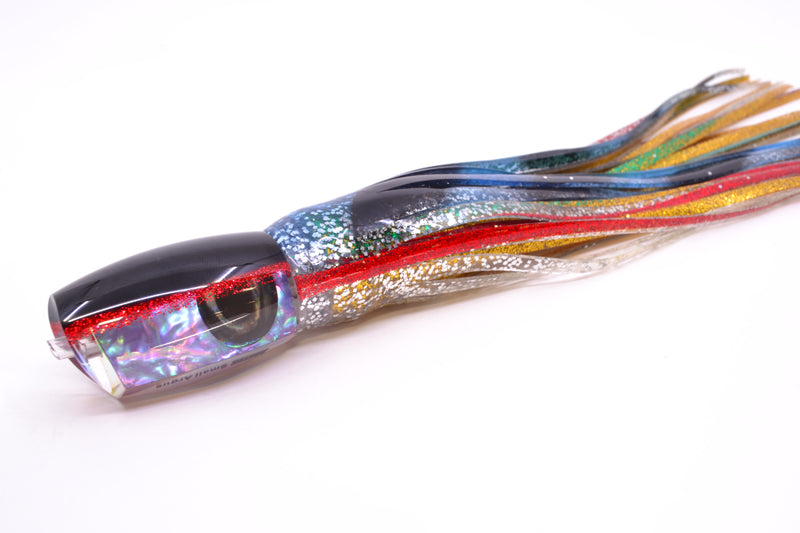 Moyes Lures Rainbow MOP Black-Red Back Taxi Eyes Small Argus 9" 3.5oz Skirted Evil