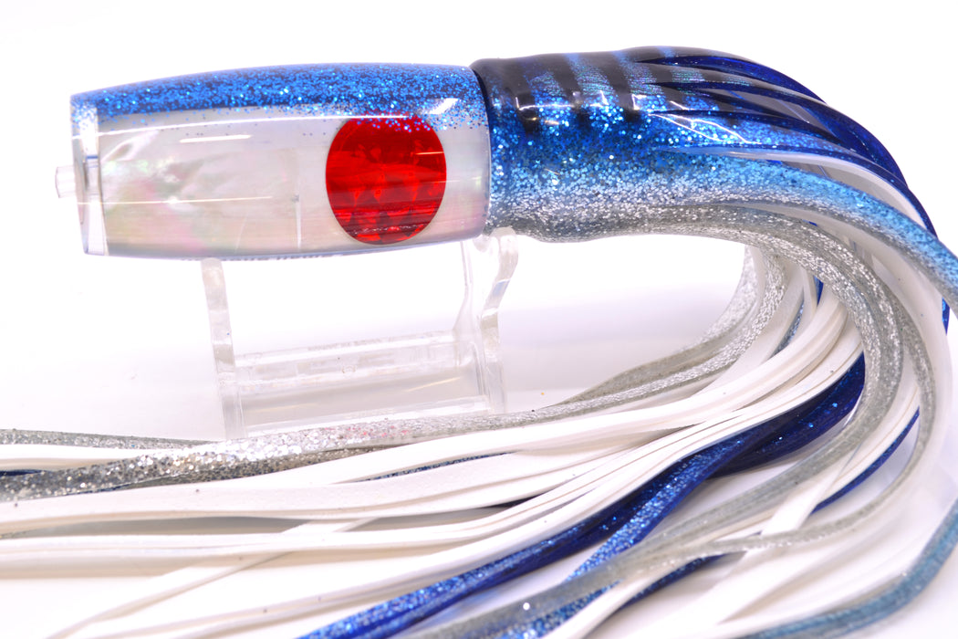 Moyes Lures White MOP Blue Glitter Back Small Shotgun 9" 4oz Skirted Blue Aurora *SCRATCHED*