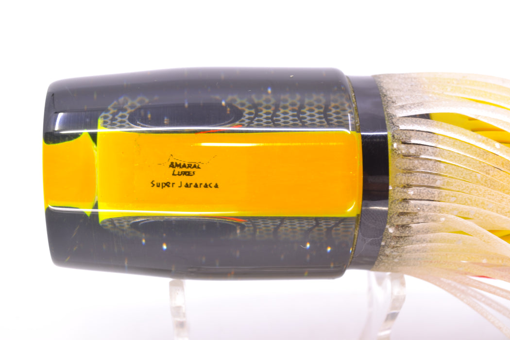 Amaral Lures Yellow Pearl Rainbow Scale Black Stripes Black Back Super Jararaca 15" 6.7oz