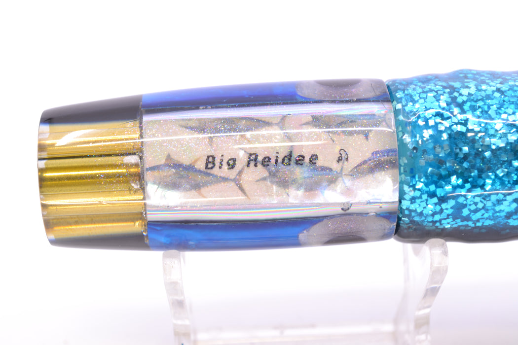 Big Reidee Blue Paua Black Back Black-Silver Eyes 4-Hole Pusher 9" 6.6oz Skirted Black-Blue