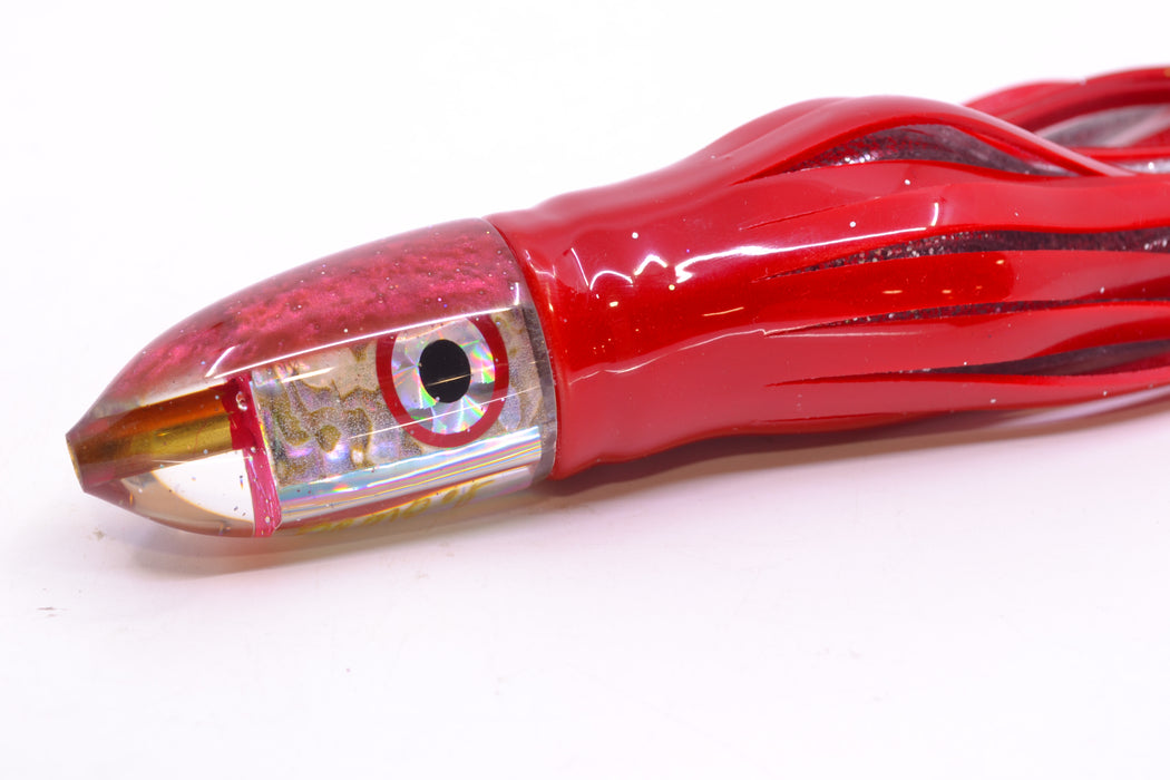 Bomboy Lures White Abalone Red Back Baby Bomb 9" 5oz Skirted Red/Silver