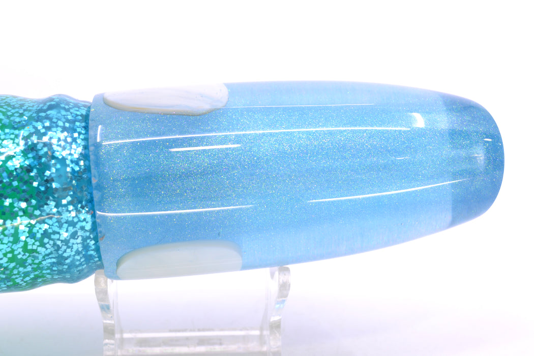 Joe Yee Lures by KEGZ Blue Iridescent Pearl Real Shell Eyes Super Plunger 14" 13.5oz Skirted