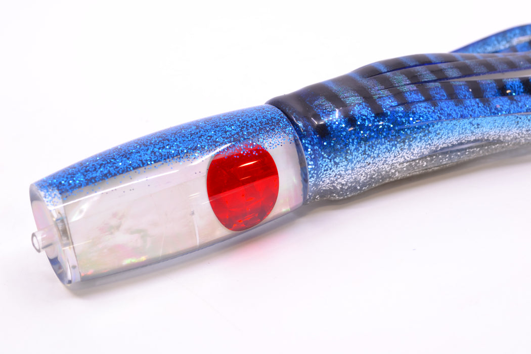 Moyes Lures White MOP Blue Glitter Back Small Shotgun 9" 4oz Skirted Blue Aurora *SCRATCHED*
