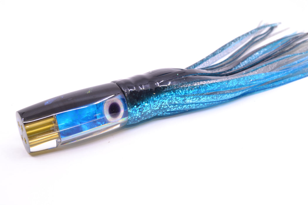 Big Reidee Blue Paua Black Back Black-Silver Eyes 4-Hole Pusher 9" 6.6oz Skirted Black-Blue