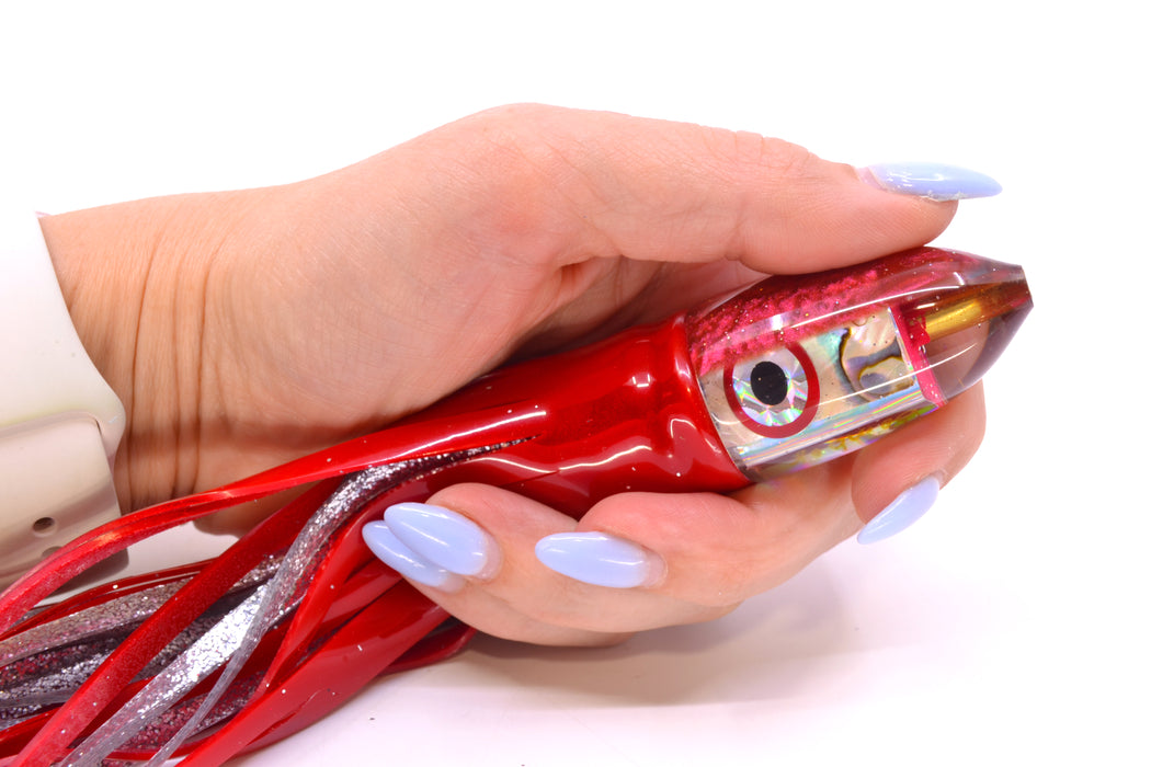 Bomboy Lures White Abalone Red Back Baby Bomb 9" 5oz Skirted Red/Silver