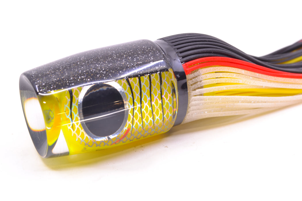 Amaral Lures Yellow Pearl Rainbow Scale Black Stripes Black Back Super Jararaca 15" 6.7oz