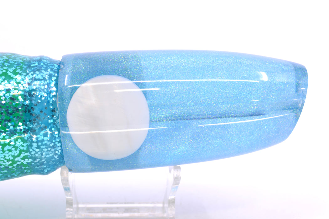 Joe Yee Lures by KEGZ Blue Iridescent Pearl Real Shell Eyes Super Plunger 14" 13.5oz Skirted