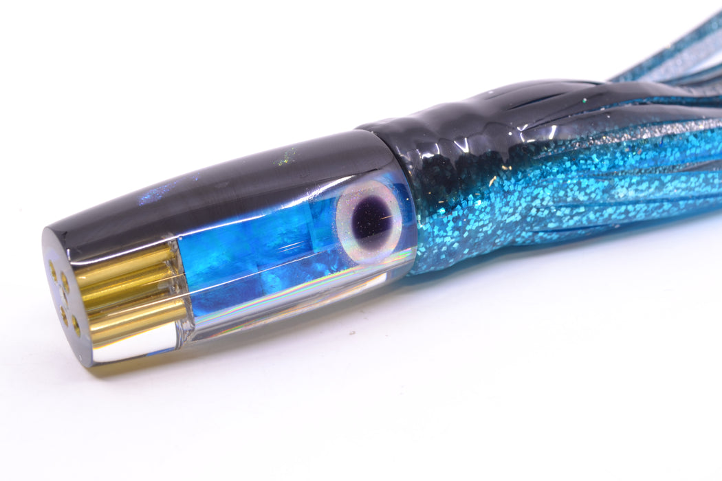 Big Reidee Blue Paua Black Back Black-Silver Eyes 4-Hole Pusher 9" 6.6oz Skirted Black-Blue