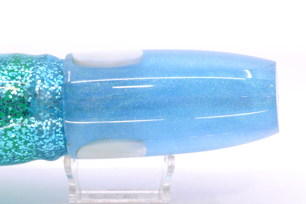 Joe Yee Lures by KEGZ Blue Iridescent Pearl Real Shell Eyes Super Plunger 14" 13.5oz Skirted