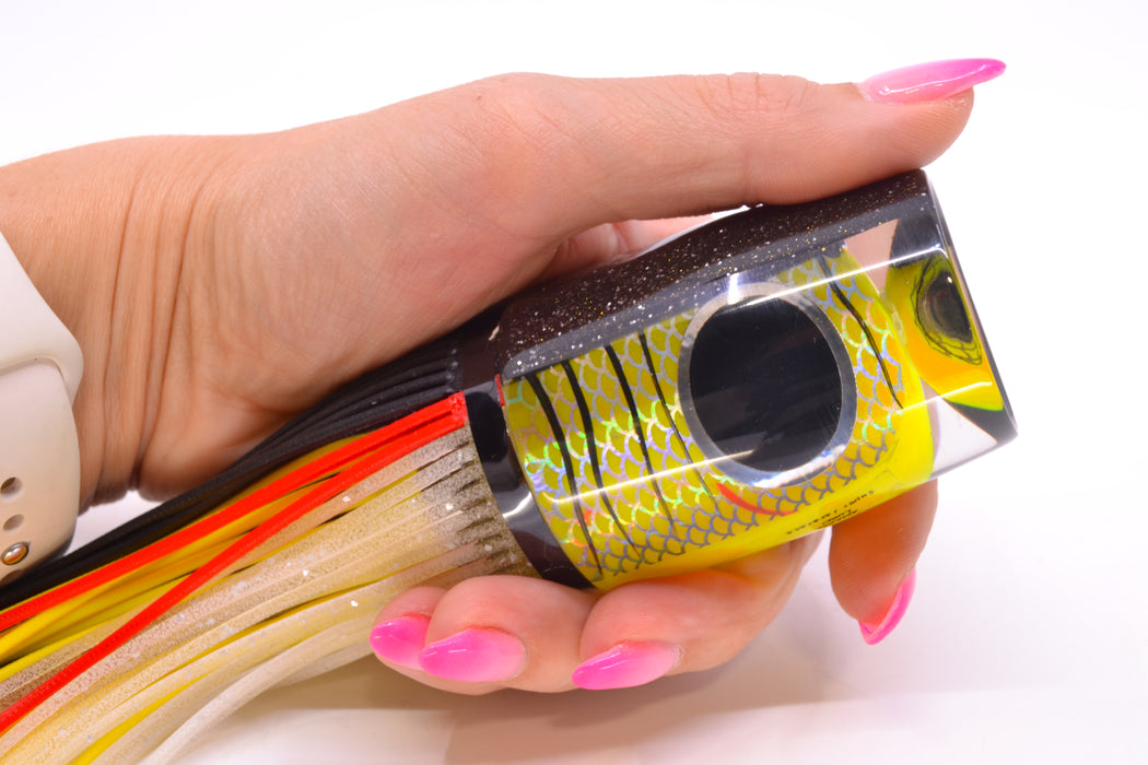 Amaral Lures Yellow Pearl Rainbow Scale Black Stripes Black Back Super Jararaca 15" 6.7oz