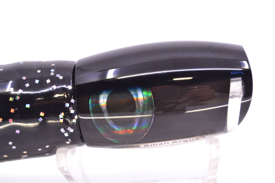 Moyes Lures Black Pearl Black Back Taxi Eyes Small Argus 9" 3.5oz Skirted Black/Purple