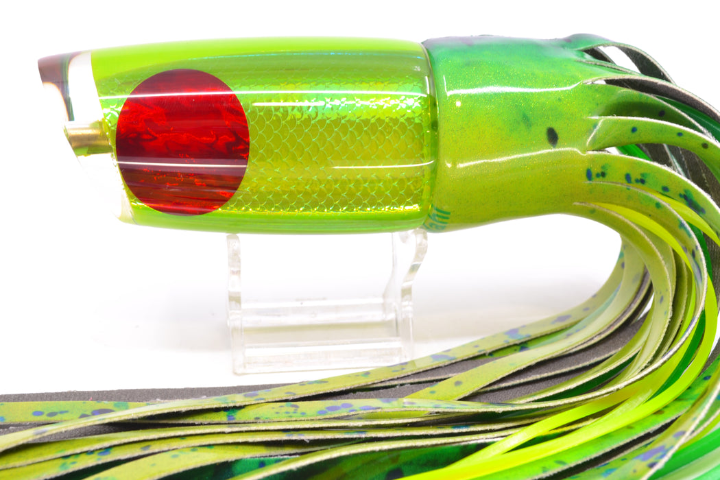 Koya Lures Lime Green Rainbow Scale Red Eyes Medium Poi Dog 14" 10oz FT Vinyl Mahi