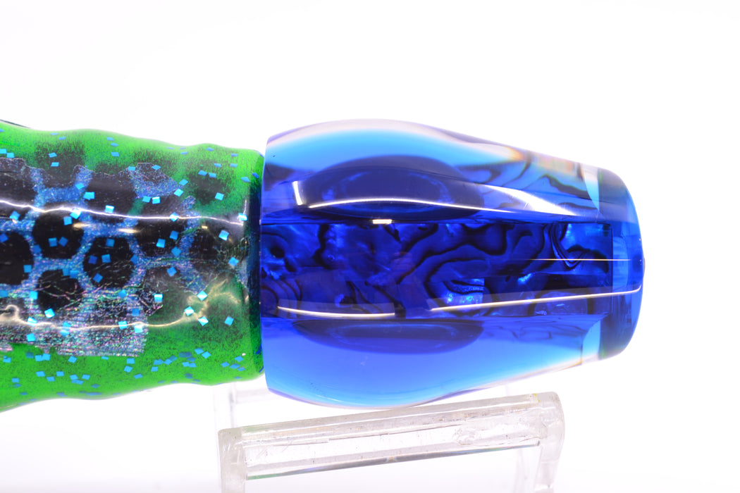 Moyes Lures Paua Shell Blue Back Taxi Eyes Medium Sumo 12" 6.8oz Skirted Black-Blue Dots GZE