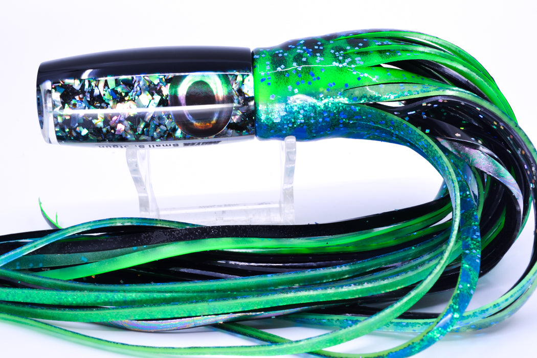 Moyes Lures S&P MOP Black Back Small Shotgun 9" 4oz Skirted Black Dots-Blue Dots