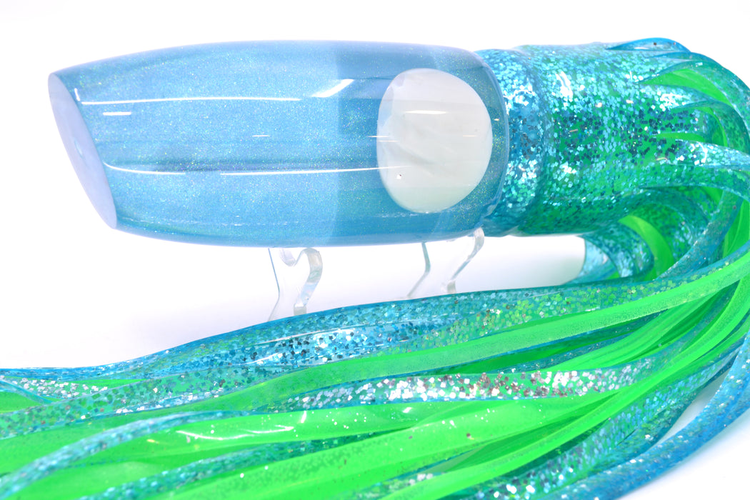 Joe Yee Lures by KEGZ Blue Iridescent Pearl Real Shell Eyes Super Plunger 14" 13.5oz Skirted