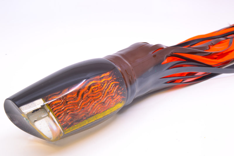 Marlin Magic Orange-Red Lava Black Back Super Digga Dog 16" 15.5oz Skirted Root Beer-Silver