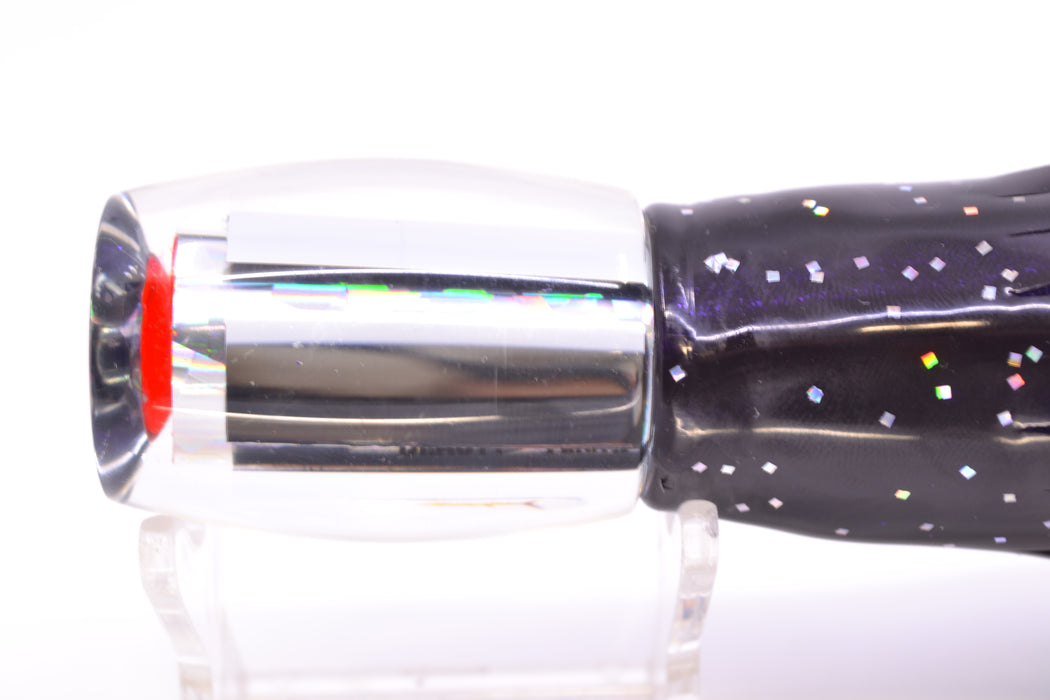 Aloha Lures Mirrored Silver Rainbow Flake Medium Beauty 9" 5.5oz Skirted Black/Purple GZE
