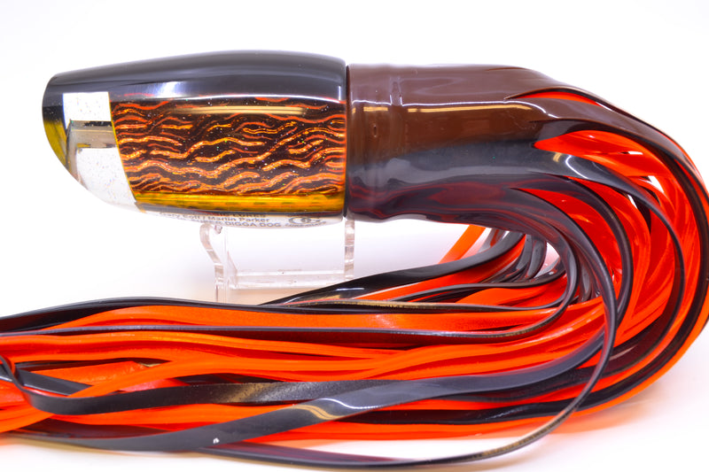Marlin Magic Orange-Red Lava Black Back Super Digga Dog 16" 15.5oz Skirted Root Beer-Silver