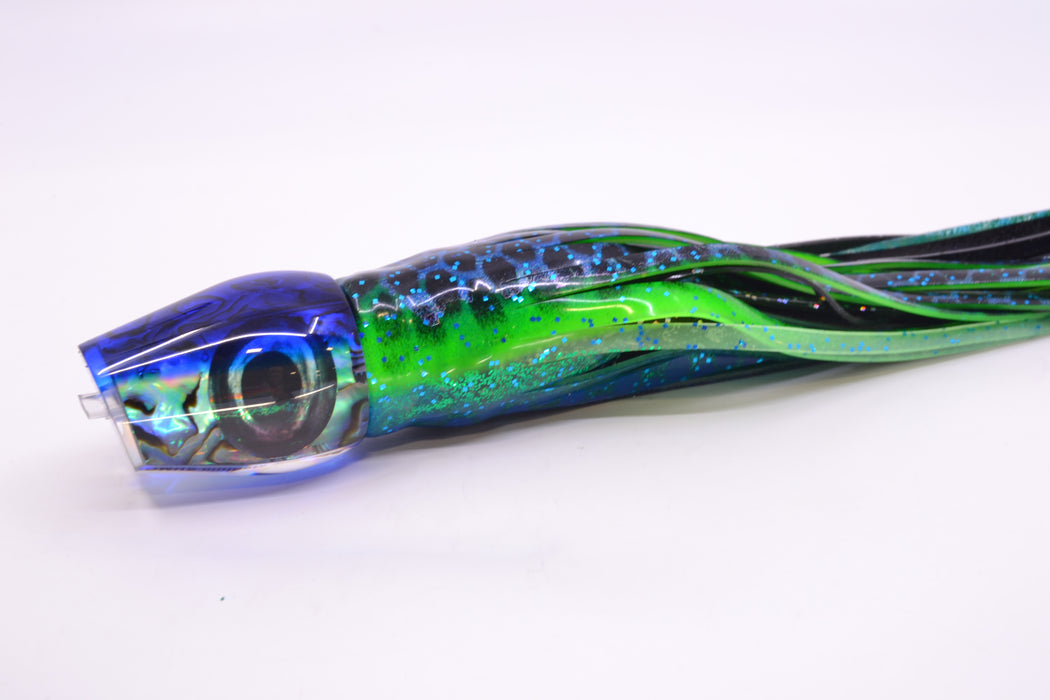 Moyes Lures Paua Shell Blue Back Taxi Eyes Medium Sumo 12" 6.8oz Skirted Black-Blue Dots GZE