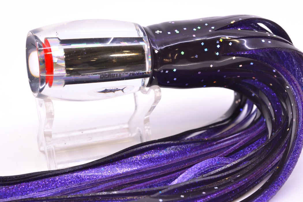 Aloha Lures Mirrored Silver Rainbow Flake Medium Beauty 9" 5.5oz Skirted Black/Purple GZE