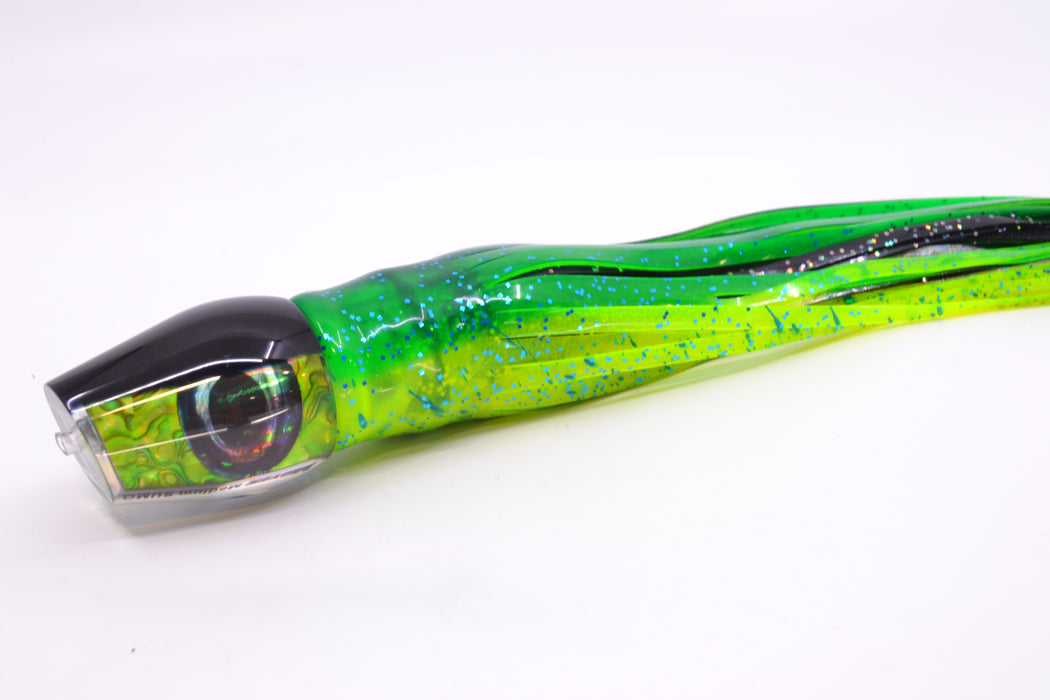 Moyes Lures Green Paua Black Back Taxi Eyes Medium Sumo 12" 6.8oz Skirted Black/Mahi GZE