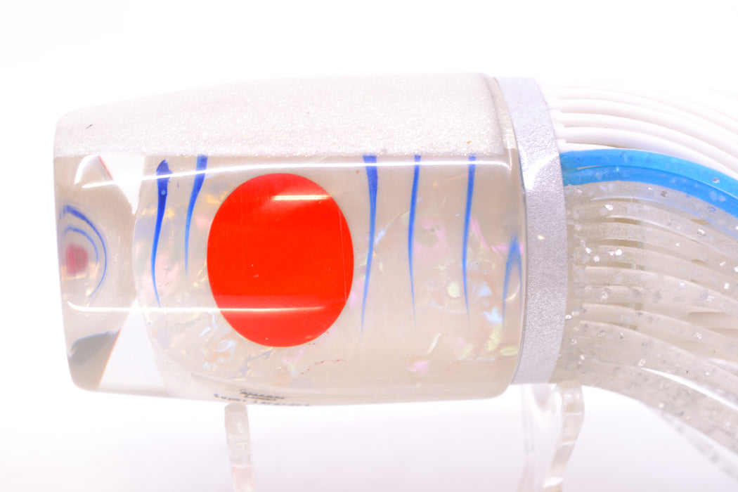 Amaral Lures White Iridescent Pearl Blue Stripes White Back Super Jararaca 15" 6.7oz