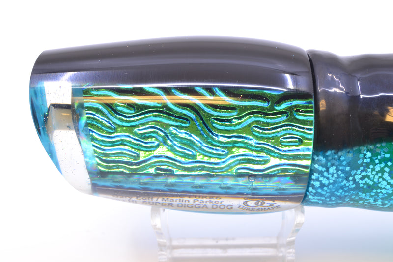 Marlin Magic Ice Blue-Akule Lava Black Back Super Digga Dog 16" 15.5oz Skirted Black-Ice Blue