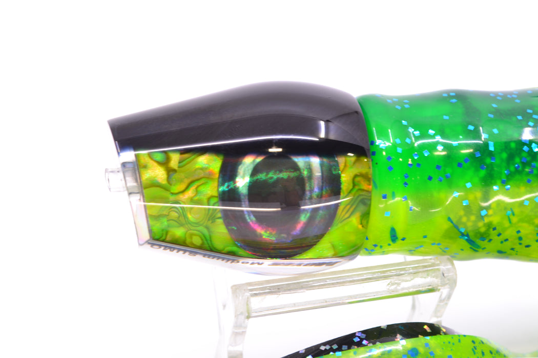 Moyes Lures Green Paua Black Back Taxi Eyes Medium Sumo 12" 6.8oz Skirted Black/Mahi GZE