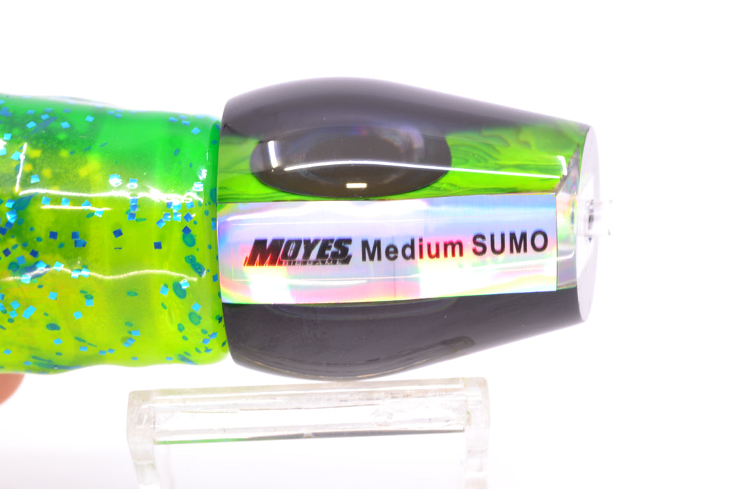 Moyes Lures Green Paua Black Back Taxi Eyes Medium Sumo 12" 6.8oz Skirted Black/Mahi GZE